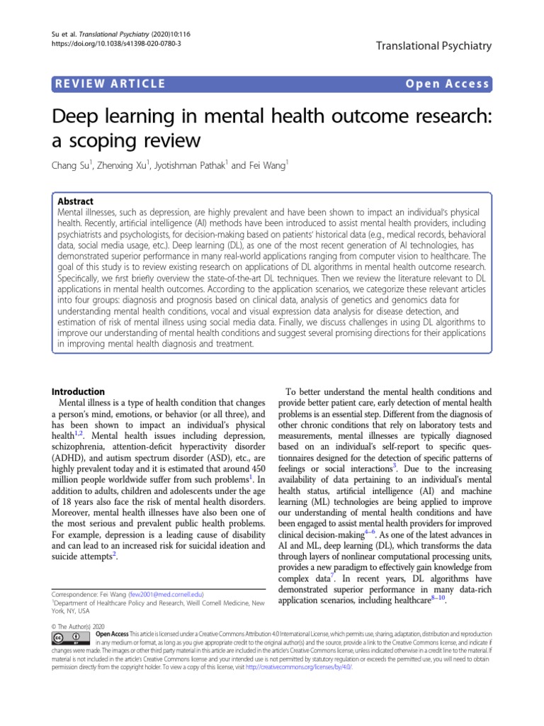 Deep Learning in Mental Health Outcome Research | PDF | Mental Disorder ...