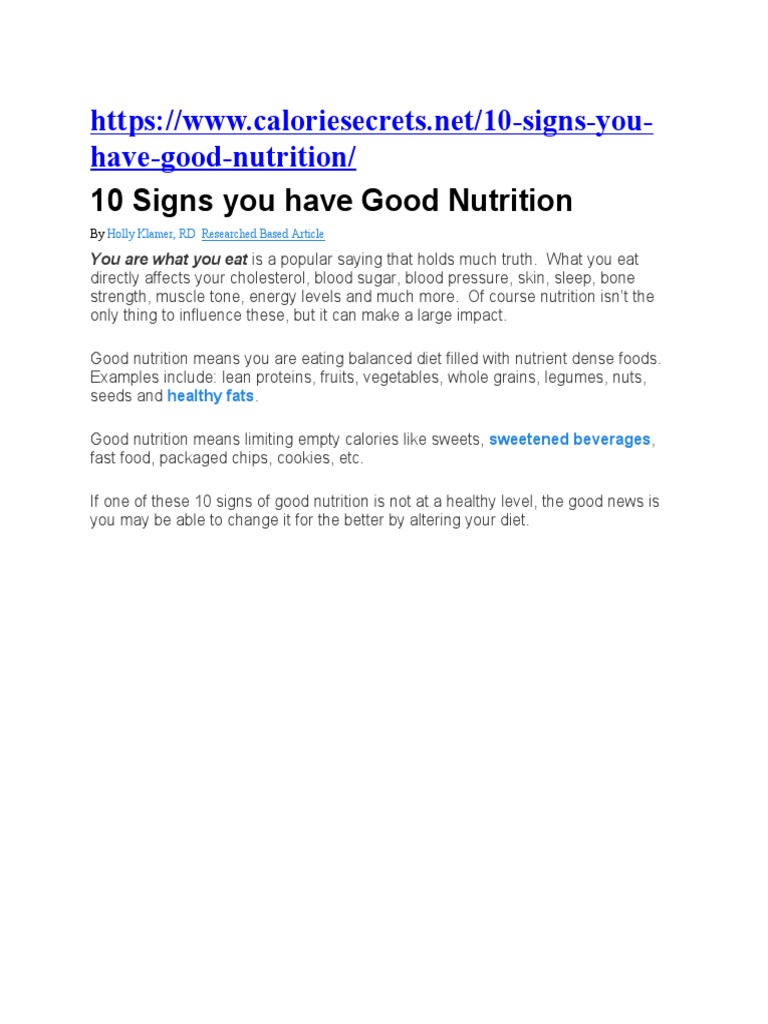 Signs of Good Nutrition PDF Malnutrition Micronutrient