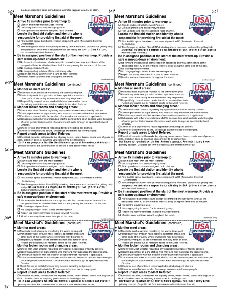 Meet Marshal Check List Card PDF First Aid Swimming (Sport)