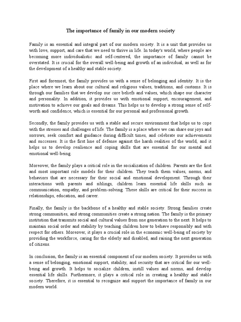 Importance of Family in Modern Society | PDF | Family | Cognitive Science