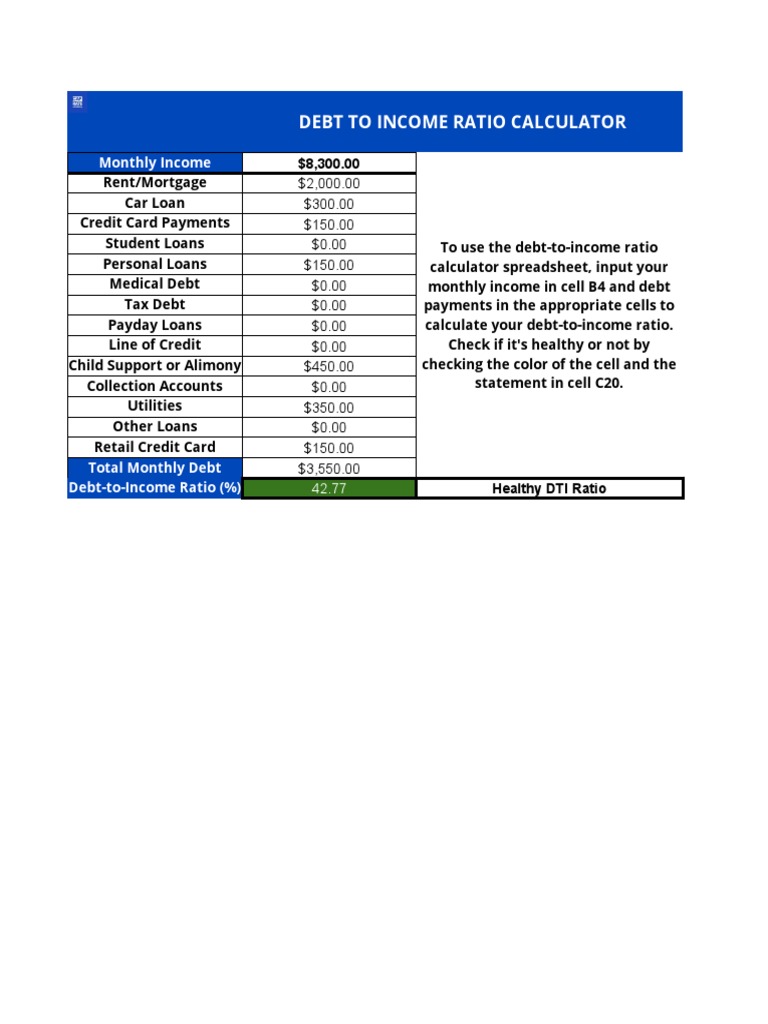 Debt-To-Income Ratio Calculator | PDF | Debt | Credit Card