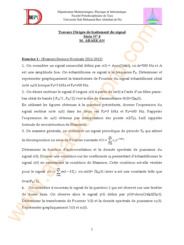 Condition de Shannon en traitement du signal | PDF | Transformation de ...