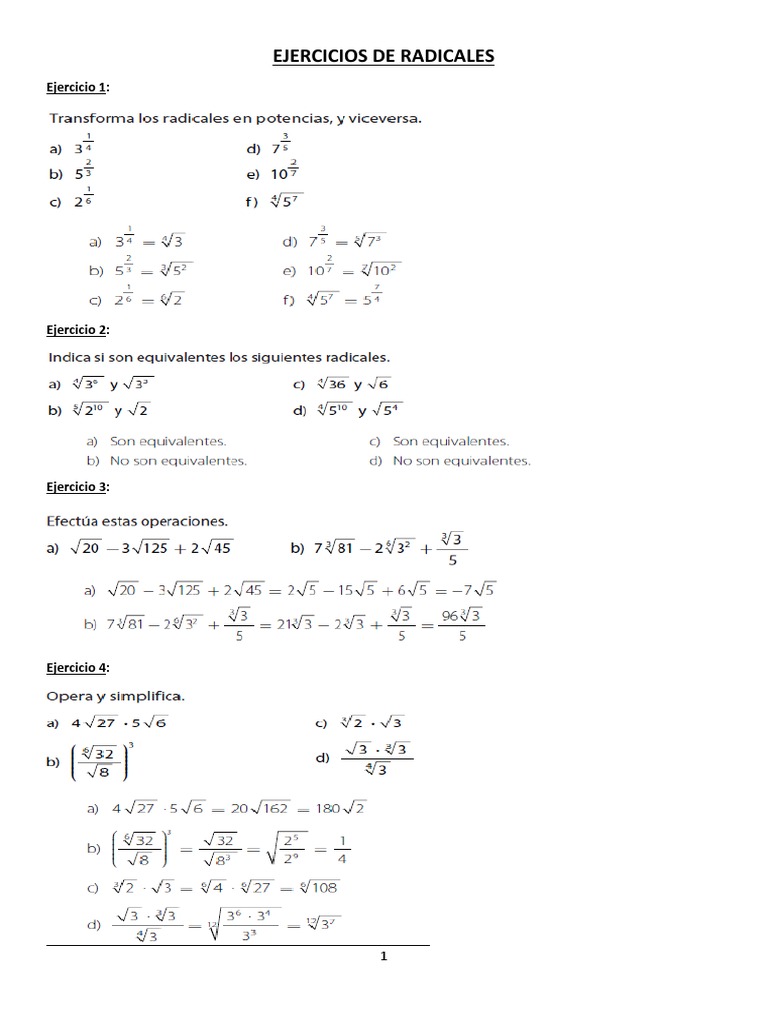 Ejercicios de Radicales Matemáticos | PDF