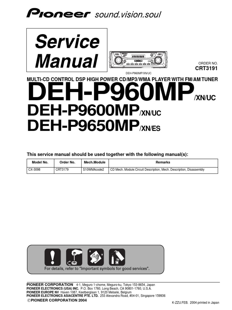 Pioneer DehP960mp p9600mp p9650mp PDF Electrical Connector