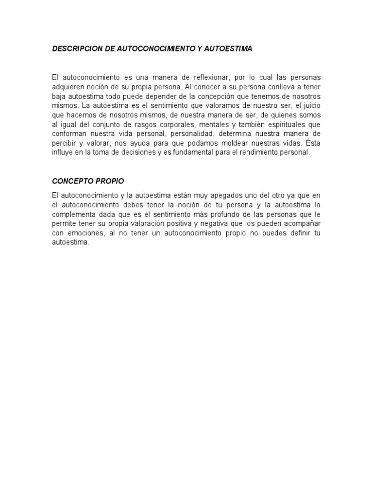 Descripcion de Autoconocimiento y Autoestima | PDF