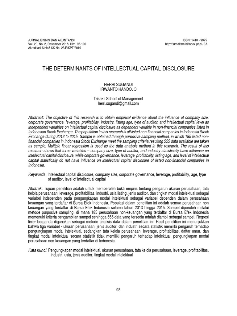 Determinants of Intellectual Capital Disclosure | PDF | Audit | Resource