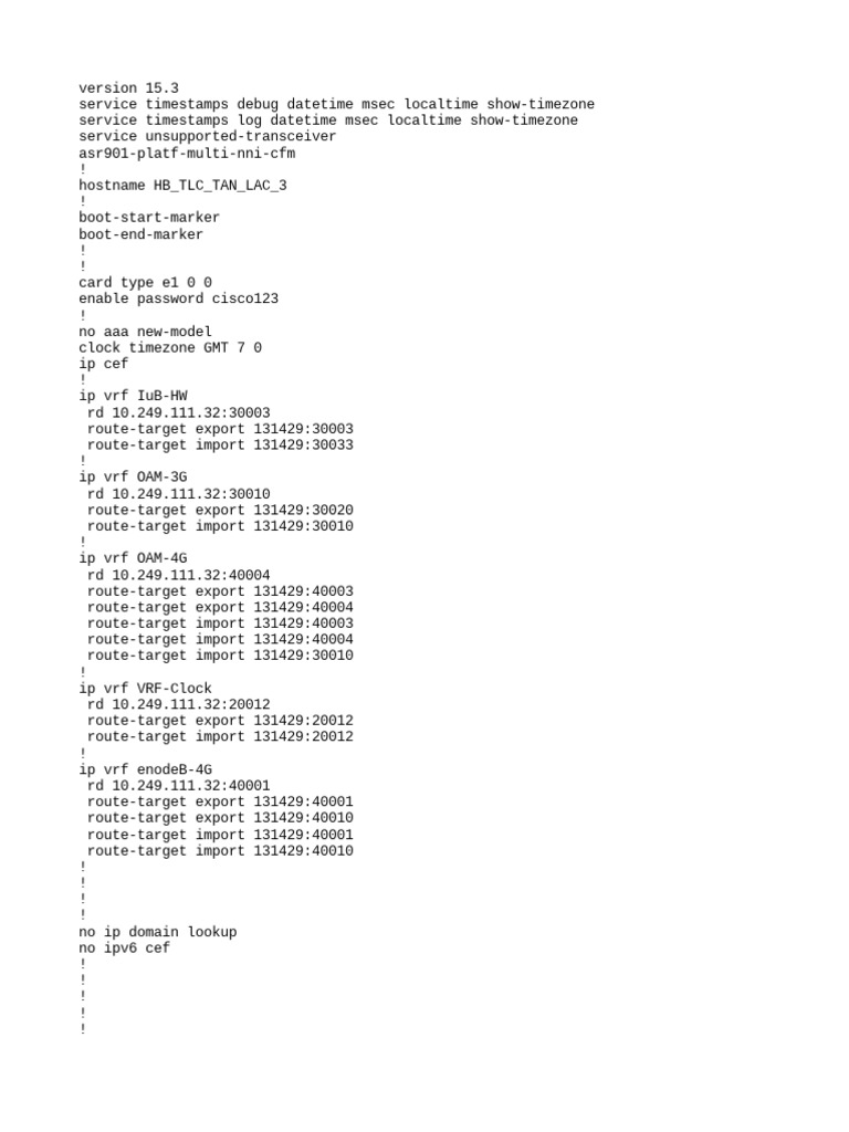 Configuration File for HB_TLC_TAN_LAC_3 Router with VRFs, OSPF, BGP