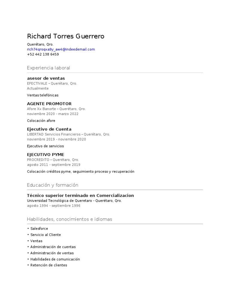 CV Richard Torres Guerrero | PDF | Negocios | Finanzas y dinero