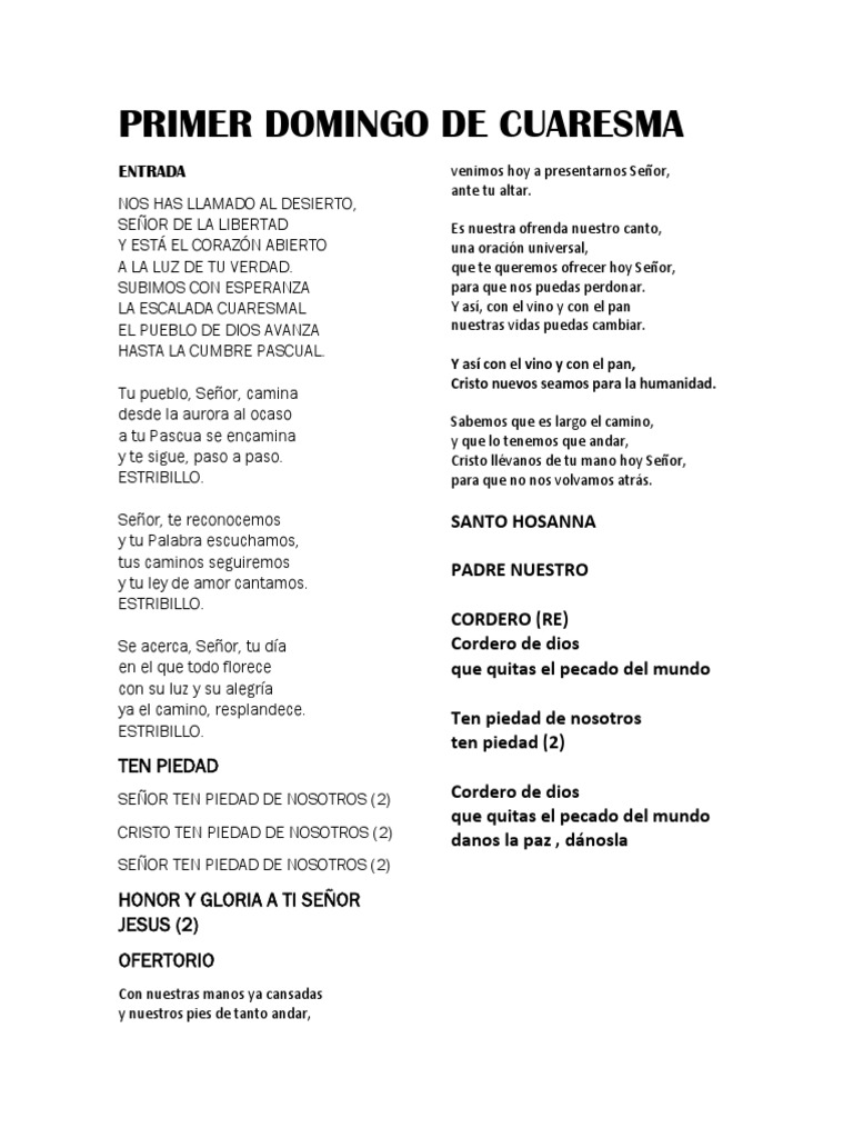 Primer Domingo de Cuaresma PDF Prestado Misa (liturgia)