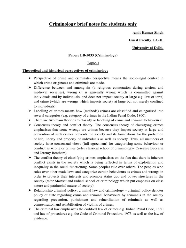 Criminology Brief Notes For Students Only PDF | PDF | Crimes | Crime ...