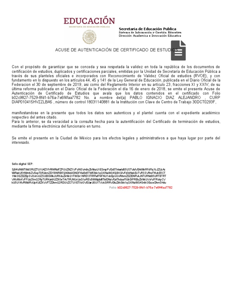 Acuse de autenticaci n de certificado de estudios descargar gratis