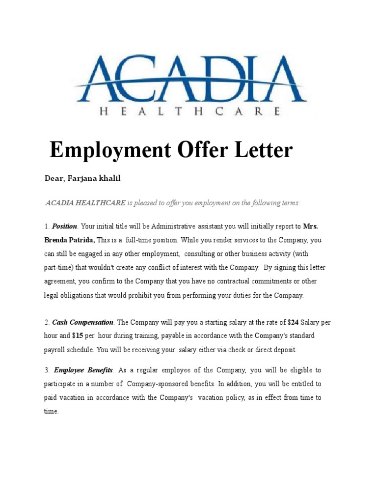 Acadia Healthcare PDF Employment Employee Stock Option