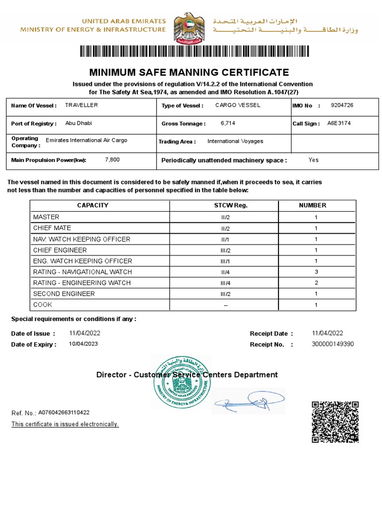 Minimum safe manning certificate pdf