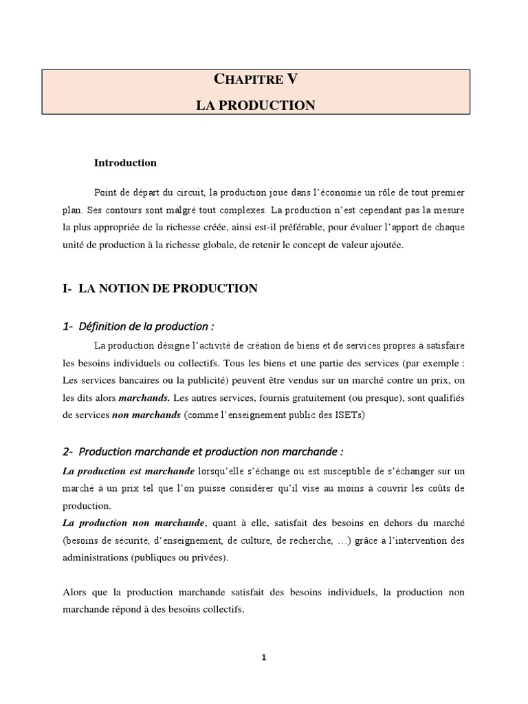 Chapitre V La Fonction de Production | PDF | Produit intérieur brut ...