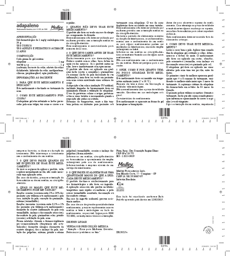 Bula do Gel de Adapaleno 1mg/g | PDF | Dermatite | Gravidez