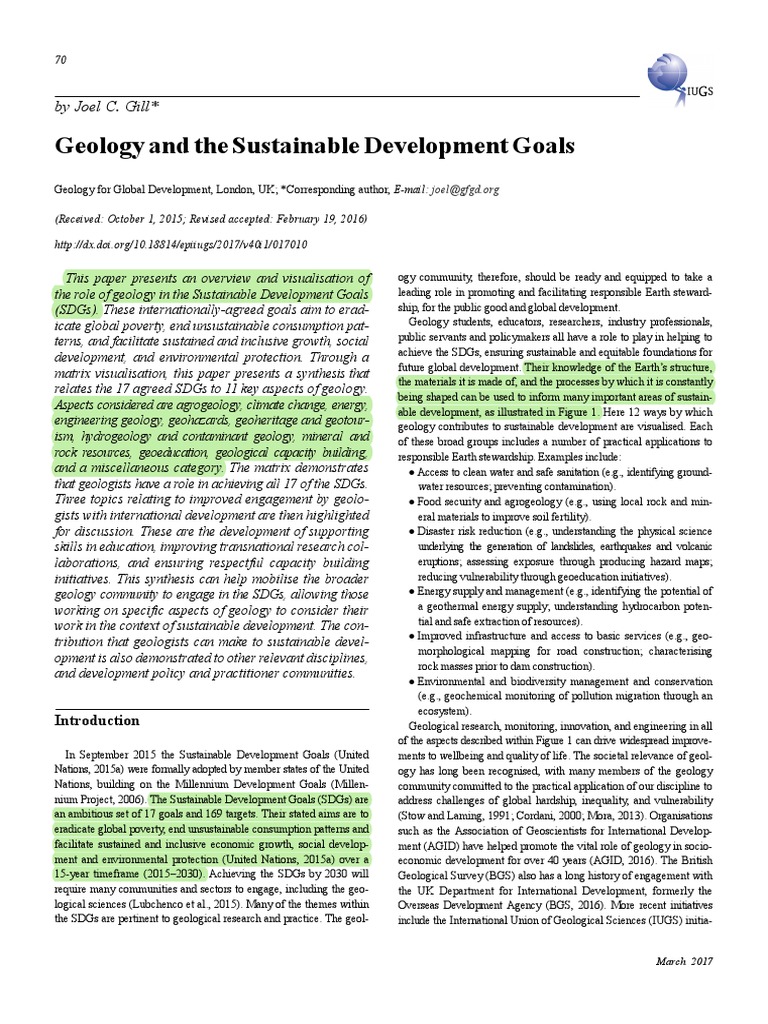 Geology's Role in Achieving the United Nations Sustainable Development Goals PDF