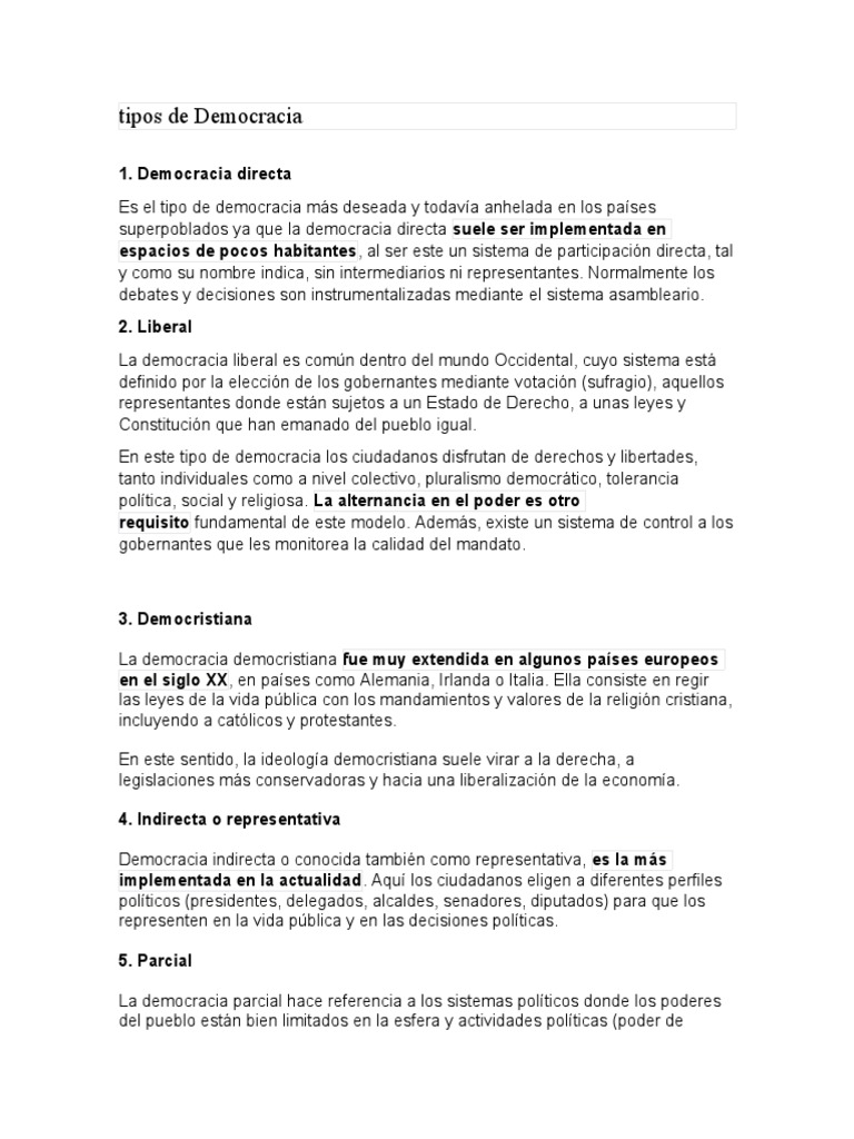Tipos de Democracia y sus Características | PDF | Distribución de Linux ...