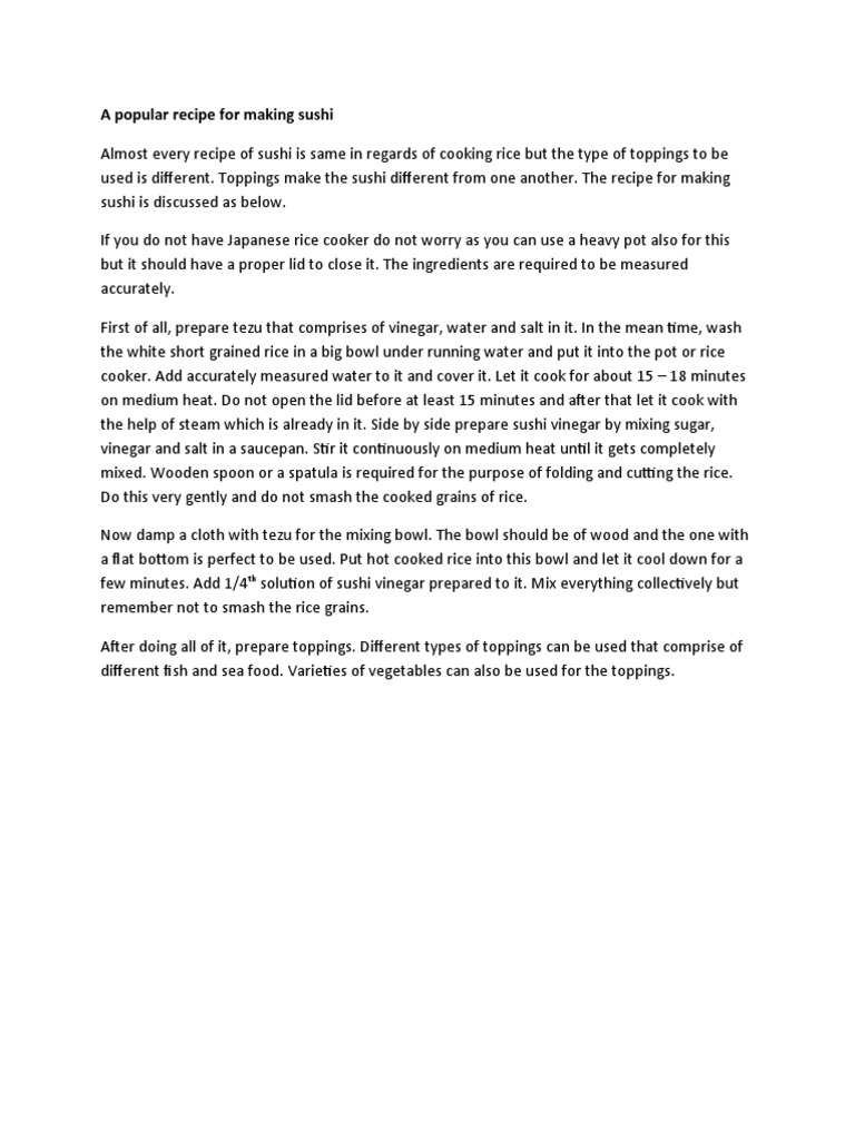 A Popular Recipe For Making Sushi | PDF