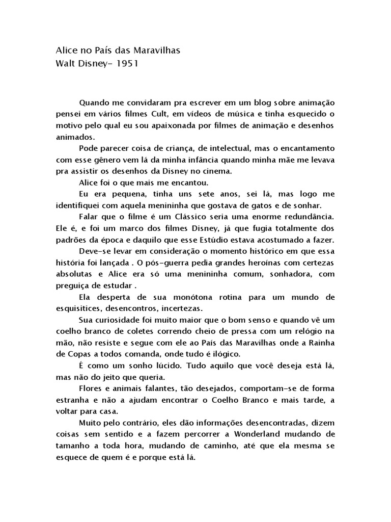 Alice no País das Maravilhas: Análise 1951 | PDF | Alice no País das  Maravilhas | Walt Disney, image size:768x1024