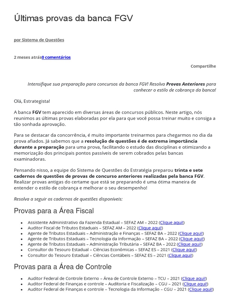 Últimas Provas da Banca FGV | PDF