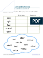 Kindergarten Synonyms and Antonyms Worksheet