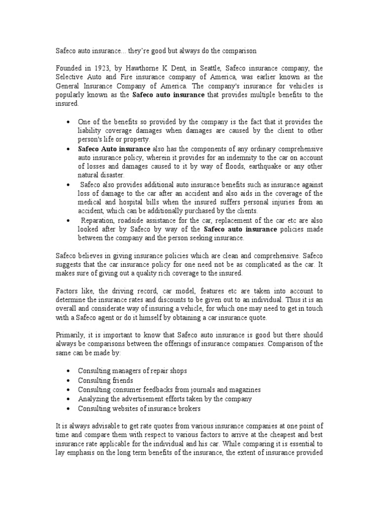 Safeco Auto Insurance PDF Insurance Vehicle Insurance