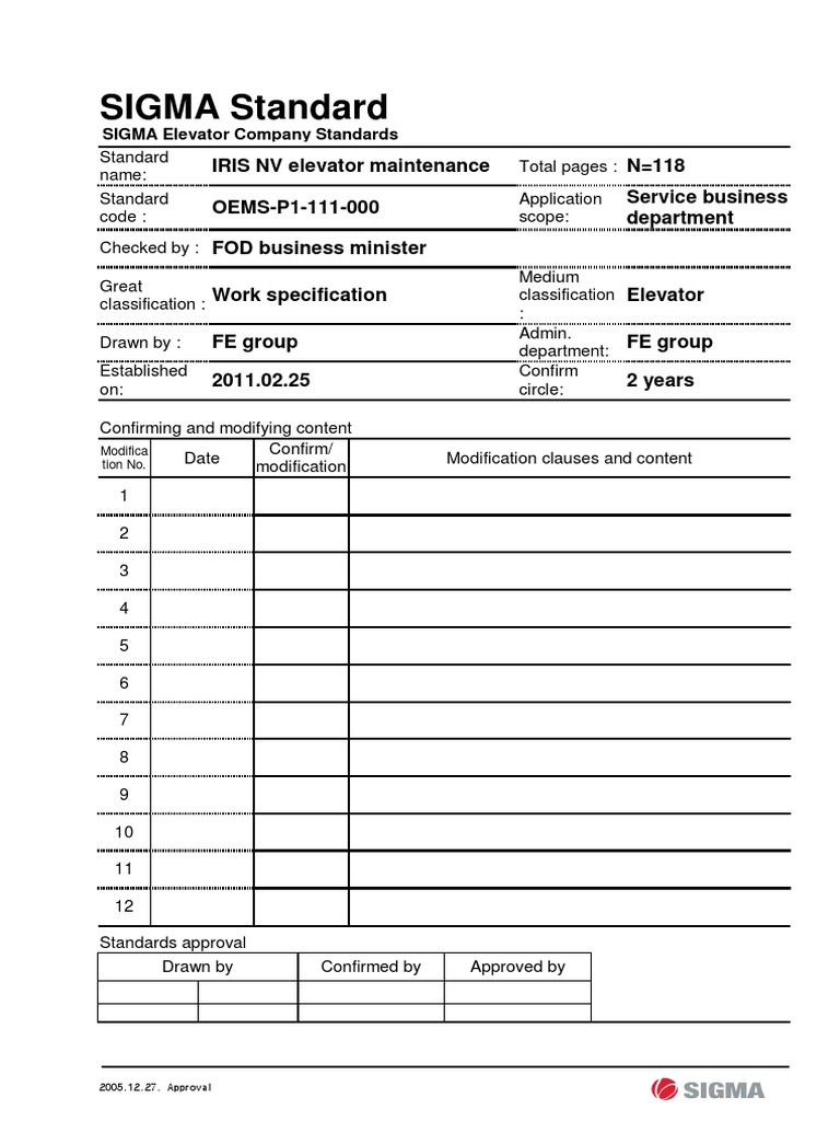Standard Operating Procedures for Elevator Maintenance of IRIS NV