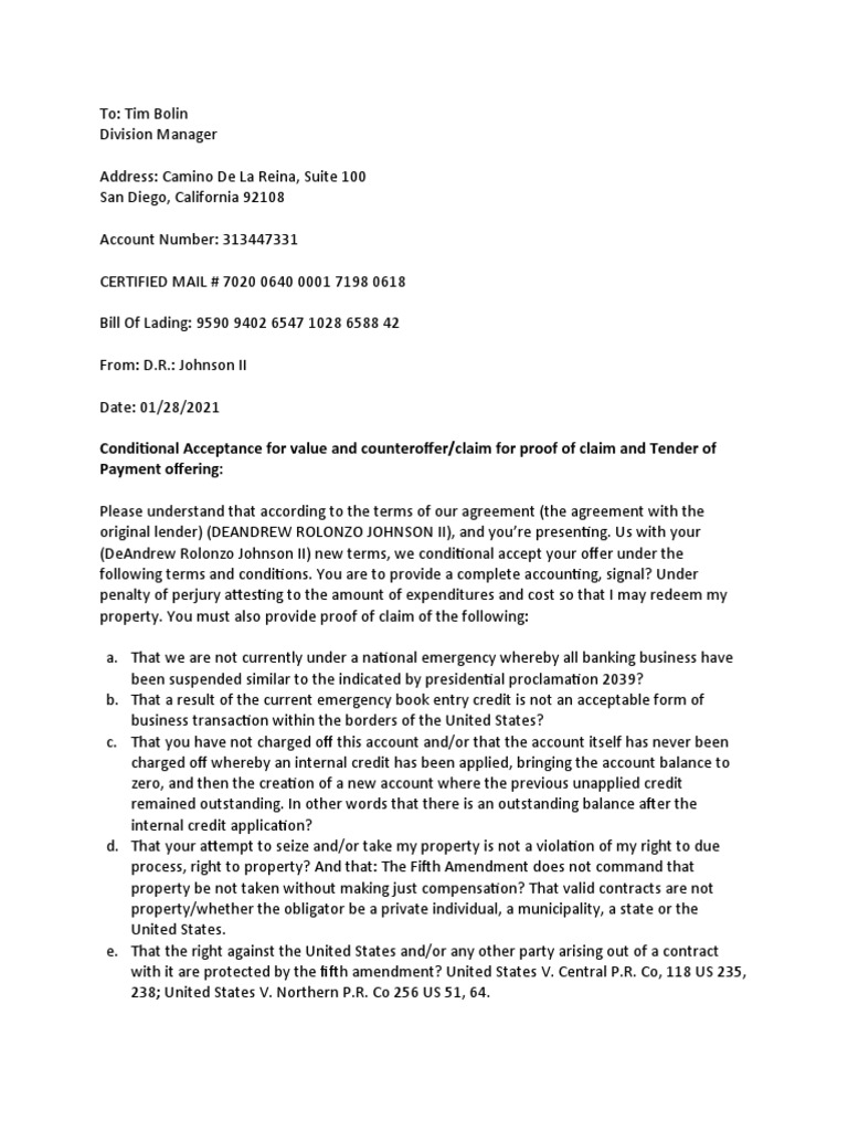 Tender of Payment Midland Credit PDF Credit Finance & Money