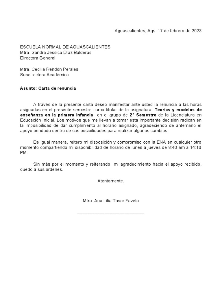 30 modelo de carta de renuncia irrevocable pdf