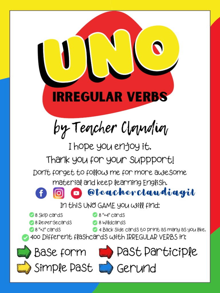 UNO 100 Irregular Verbs by Teacher Claudia, PDF