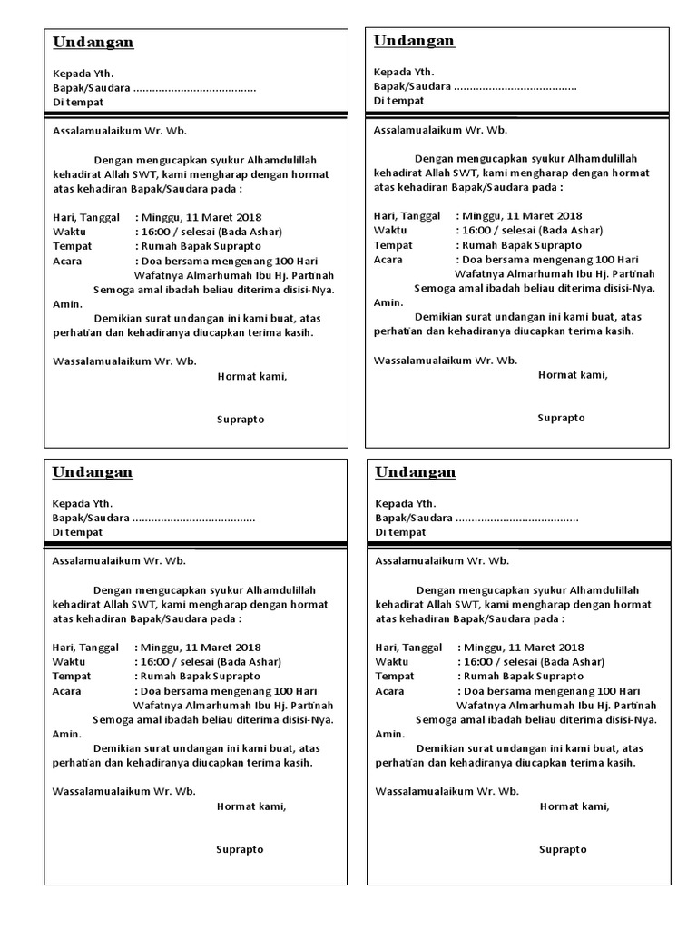 Undangan Tahlilan | PDF