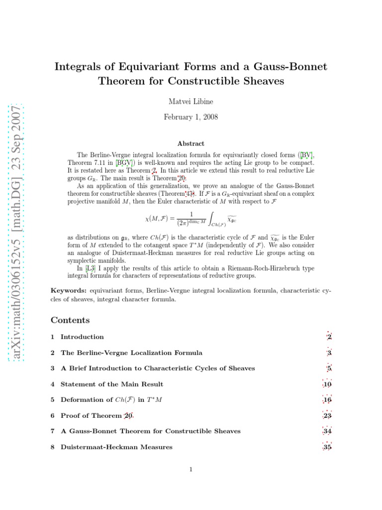 Integrals of Equivariant Forms and A Theorem For Constructible Sheaves PDF