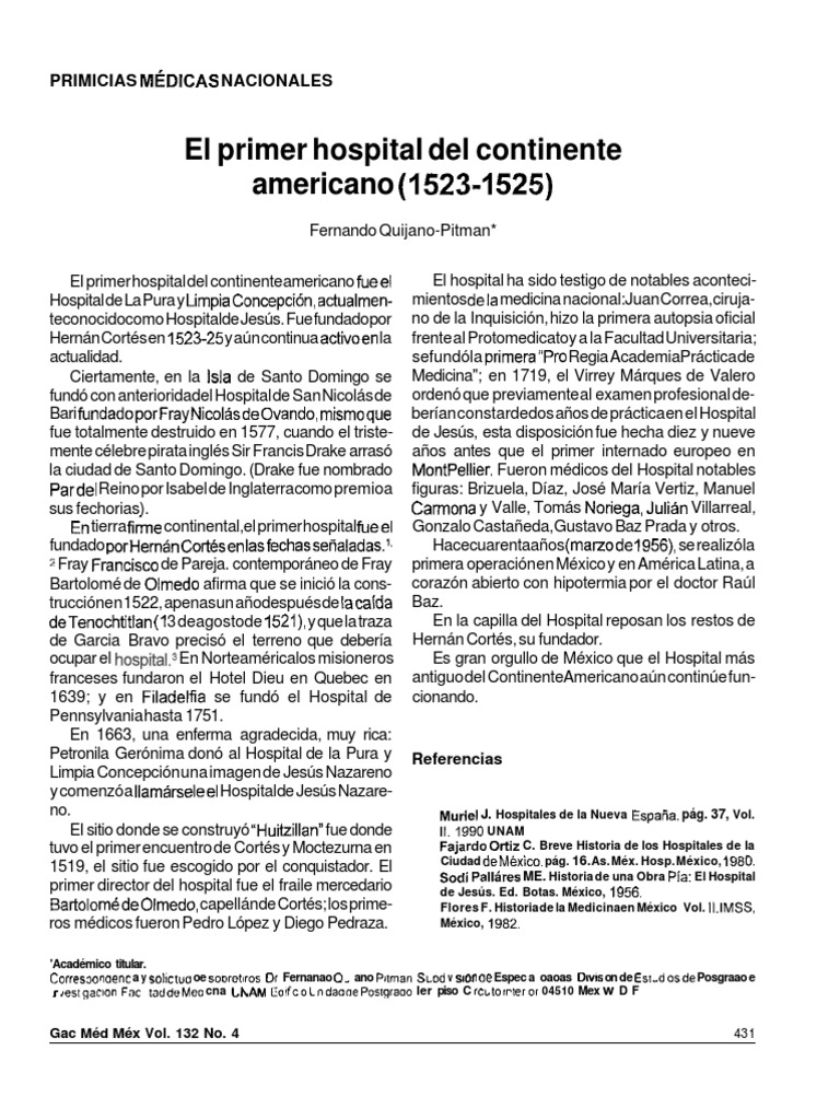 Primer hospital de América Continental PDF