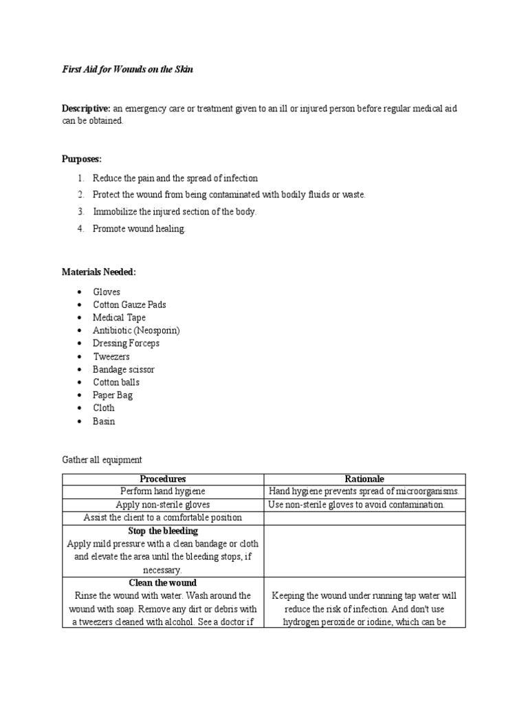 First Aid For Wounds On The Skin PDF Wound Hand Washing