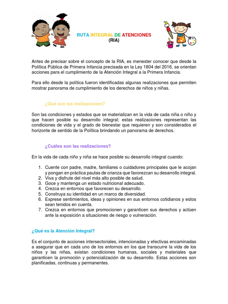Ruta Integral de Atención a la Infancia | PDF | Infancia | Educación de ...