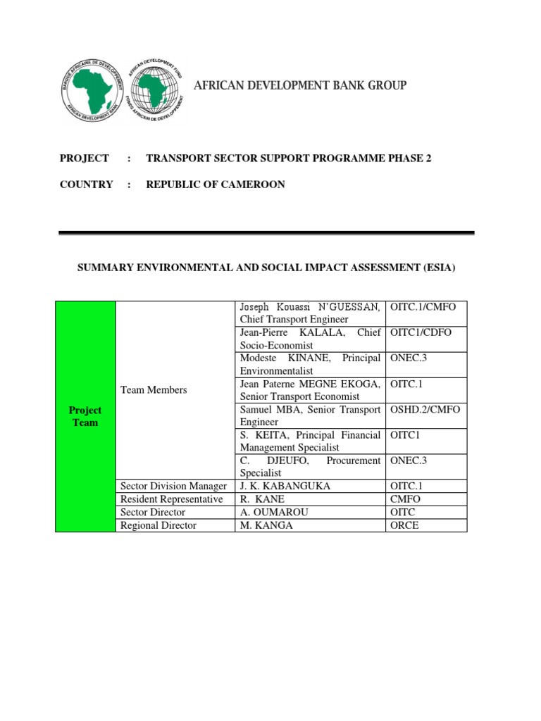 Cameroon-Transport Sector Support Programme Phase 2-Yaounde Bamenda ...