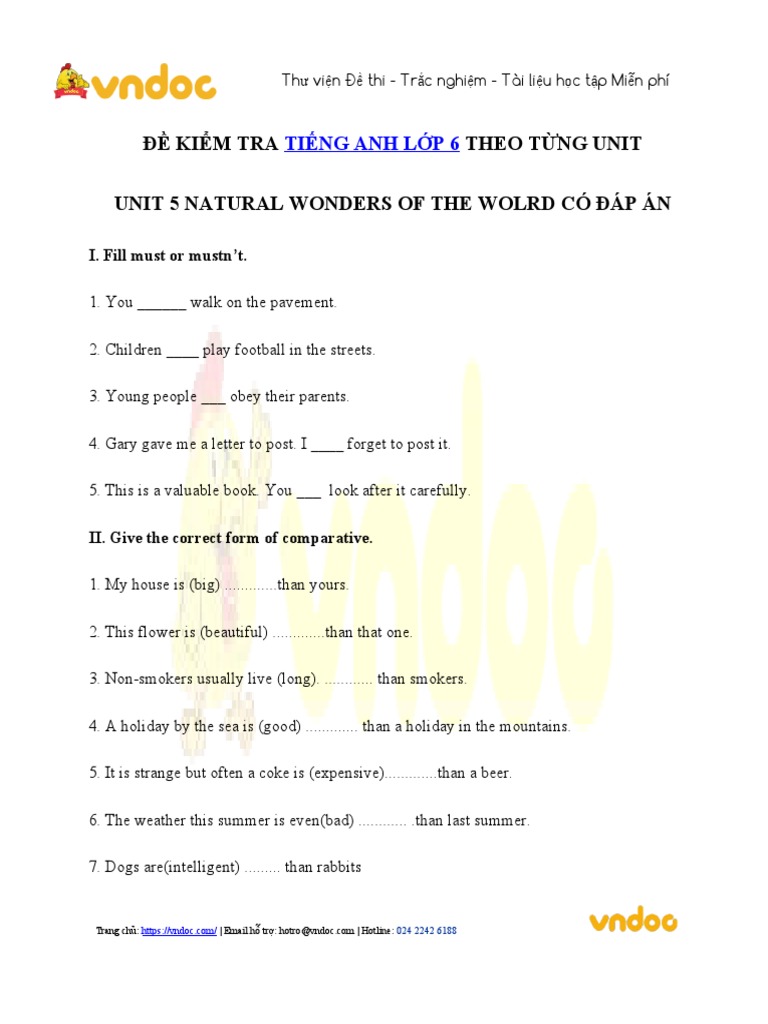 Bai tap unit 5 lop 6 natural wonders of the world pdf