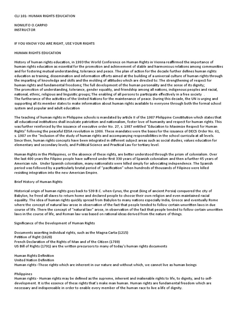 CLJ 101 | PDF | Human Rights | Rights