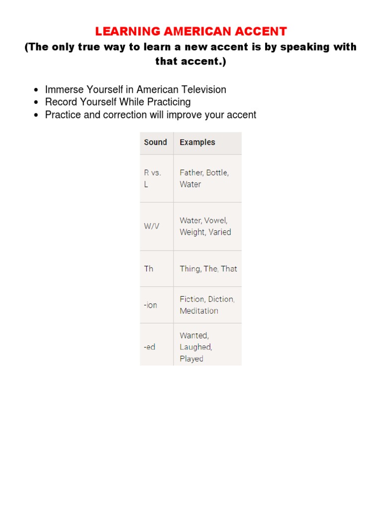 American Accent Learning Guide | PDF