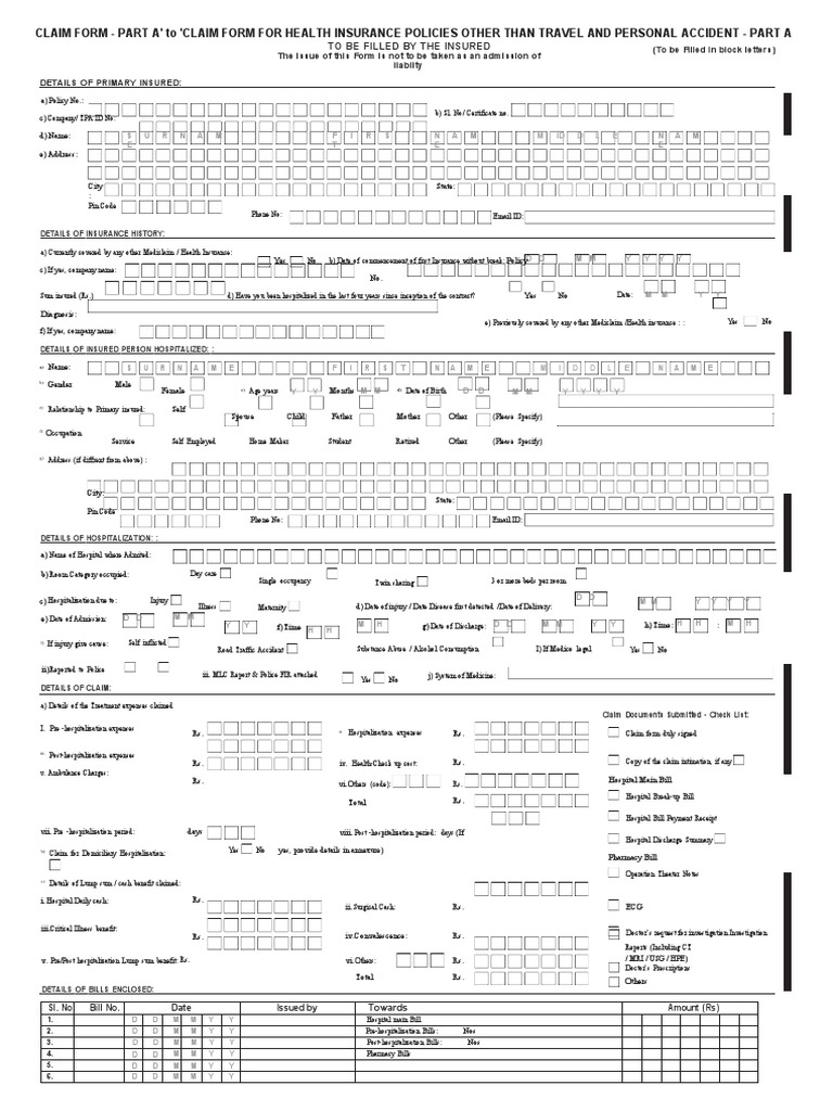 Health Insurance Claim Form - Part A | PDF | Insurance | Hospital