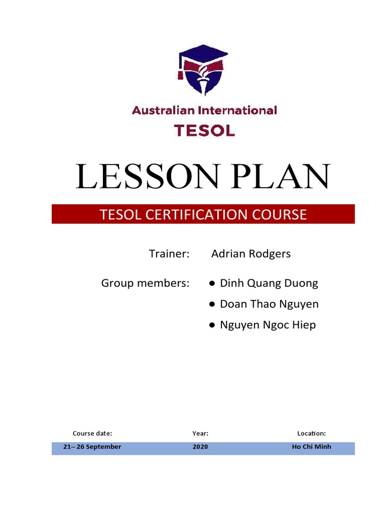 LESSON PLAN - Template | PDF | Lesson Plan | English As A Second Or