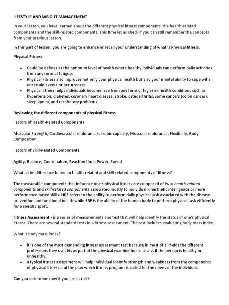 Lifestyle and Weight Management | PDF | Physical Fitness | Foods