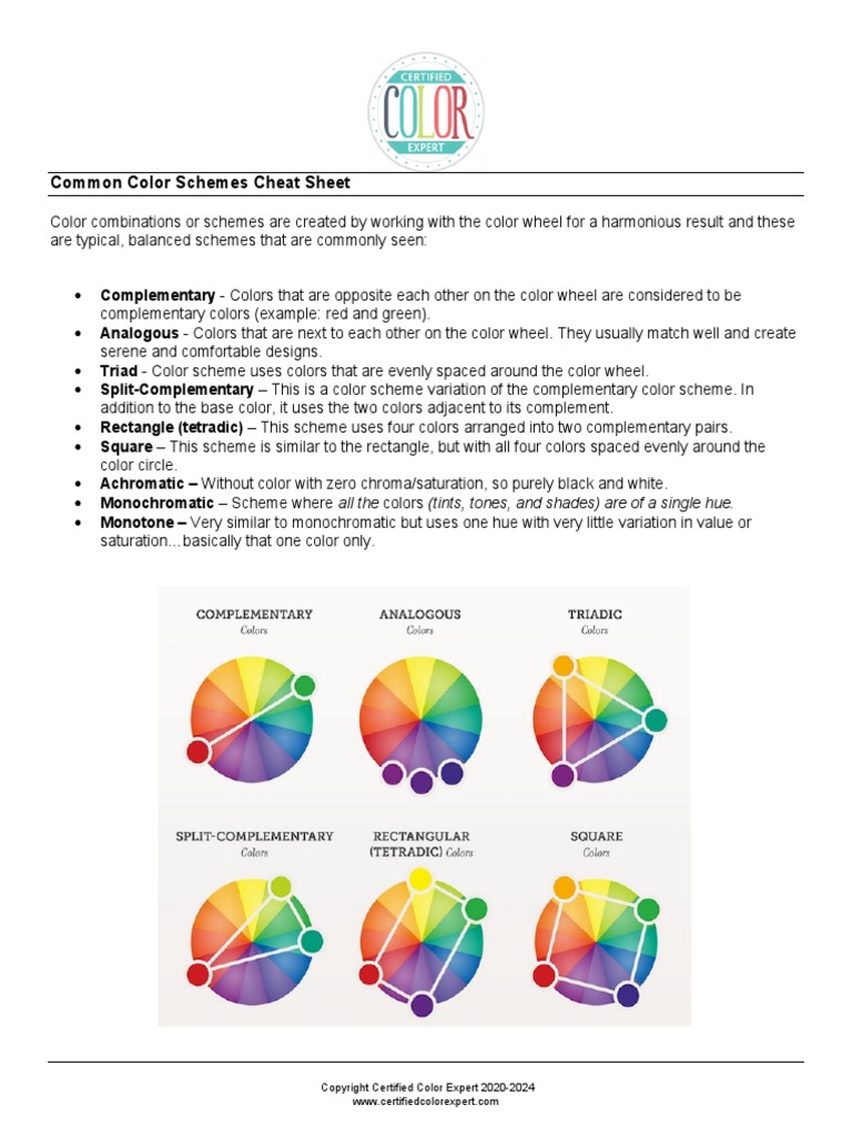 Color Schemes Cheat Sheet | PDF