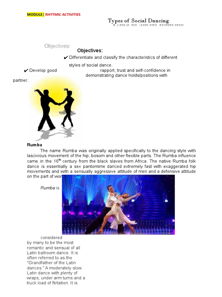 Types and Examples of Social Dance | PDF | Ballroom Dance | Dances