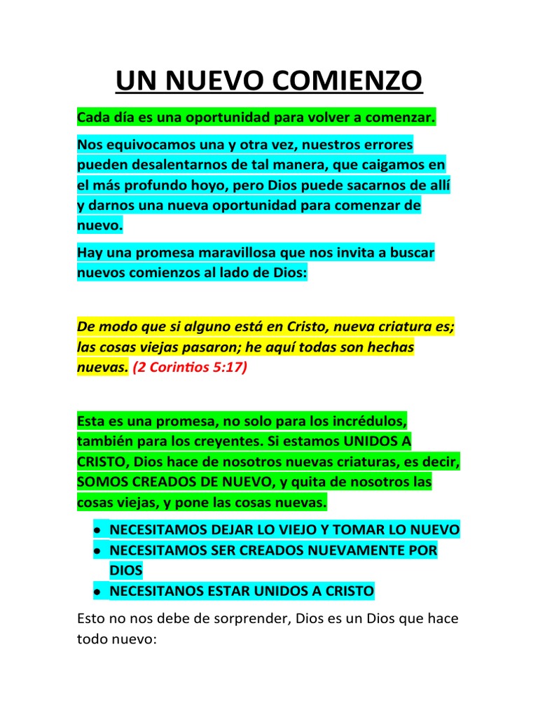 Un Nuevo Comienzo Pdf Cristo Título Dios