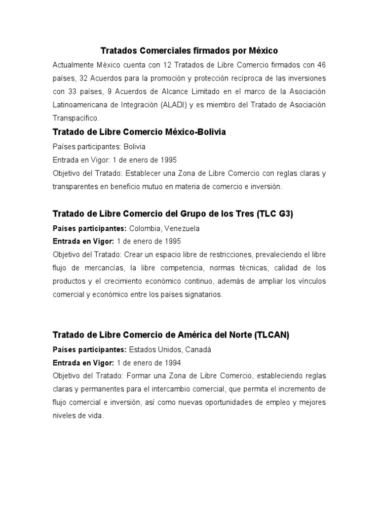 Tratados Comerciales | PDF | Tratado de Libre Comercio Norteamericano ...
