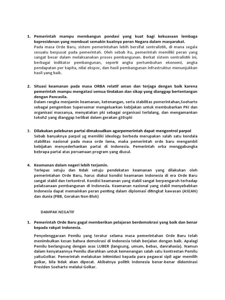 Dampak Sosial Masa Orde Baru