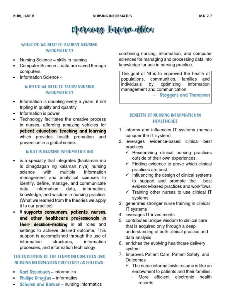 Nursing Informatics: Enhancing Patient Care | PDF | Health Informatics ...