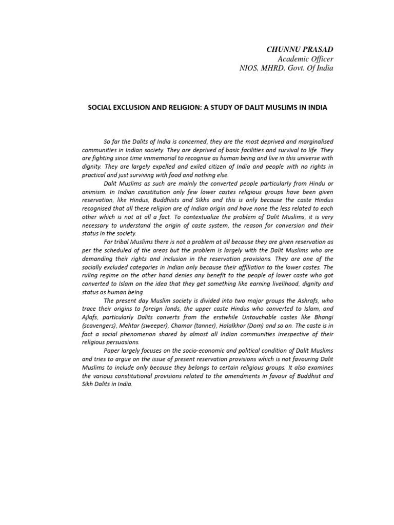 Dalit Muslims: Social Exclusion in India | PDF | Dalit | Social Exclusion