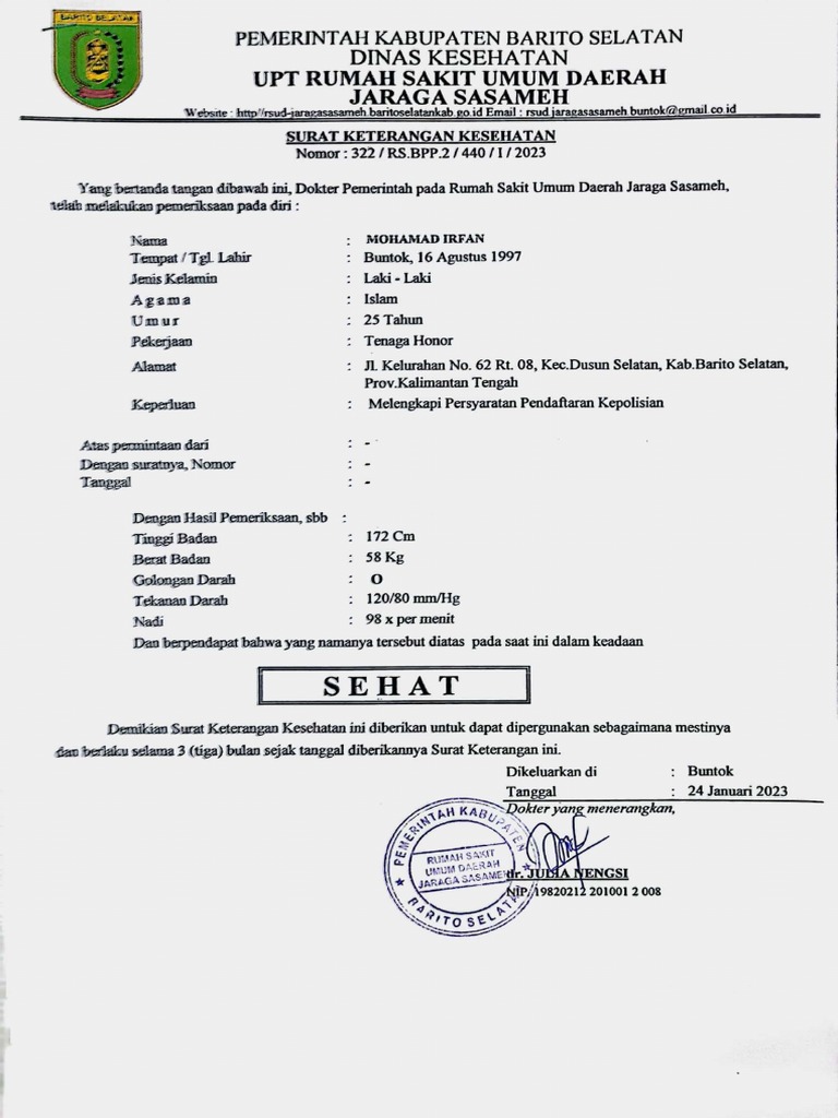 Contoh Surat Sehat | PDF